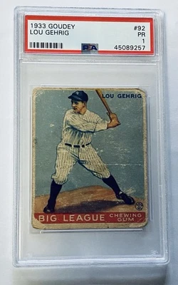 1933 Goudey LOU GEHRIG Rookie RC Card New York Yankees Baseball HOF PSA 1 - Imagem 1 de 2