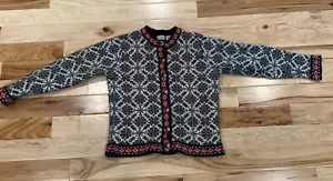 L.L.Bean Warm Sweater 100% Merino Lamb's Wool Women's Size M Red Black White - Picture 1 of 4