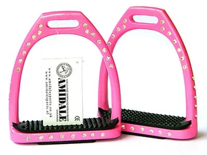 ALUMINIUM LEICHTGEWICHT STEIGBÜGEL REITEN ROSA FARBEN 54 KRISTALLE MITTEN - Bild 1 von 1