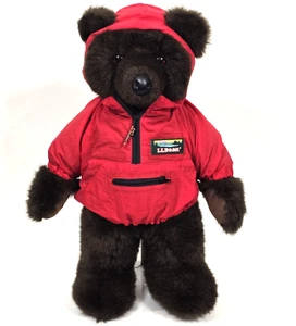 DE COLECCIÓN LL BEAN MARRÓN PELUCHE OSO DE PELUCHE CON CHAQUETA CORTAVIENTOS ROJA 17" AÑOS 90 - Imagen 1 de 11