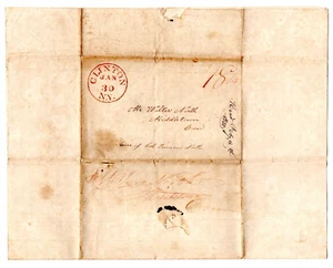 US 1838 PRE-STAMP FOLDED LETTER FROM CLINTON, N.Y. TO MIDDLETON, CONN. C/O COL. - Picture 1 of 4