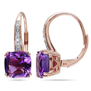 Amour 10k Rose Gold Amethyst and Diamond Accent Dangle Earrings - Picture 1 of 4