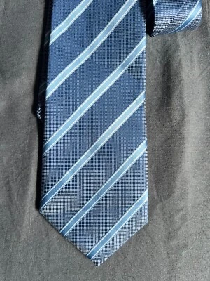 Gravata listrada azul diagonal Kailong 56" seda japonesa feita à mão nova - Imagem 1 de 3