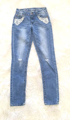 Justice ~ premium jeans ~ Simply Low Super Skinny ~ Girls 12S ~ Lace Trimmed - Image 1 of 4