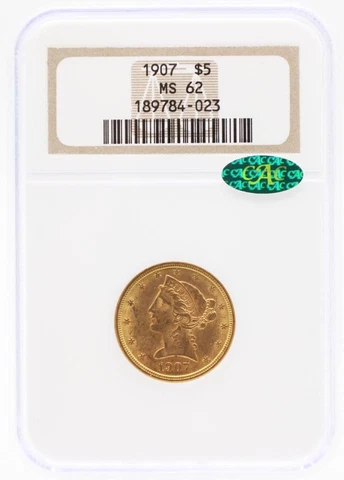 1907 Liberty Gold Half Eagle NGC MS62 CAC Cover