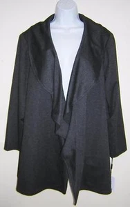 CALVIN KLEIN BLACK DARK GREY CASCADE RUFFLE DRAPE FRONT JACKET COAT LINED18W NWT - Picture 1 of 7