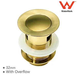 Brushed Gold 32mm Pop Up Waste Overflow Slotted Basin Sink Push Plug Drain Brass - Picture 1 of 3