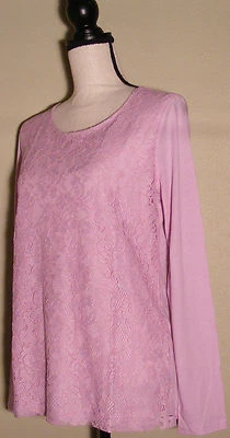 Ann Taylor Women's Blouse Size M Soft Stretchy Front Lace Overlay Fuchsia - Image 1 of 4
