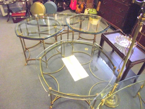 Hollywood Regency Labarge Hoof Hexagon Brass Glass top coffee cocktail Table #2 Cover
