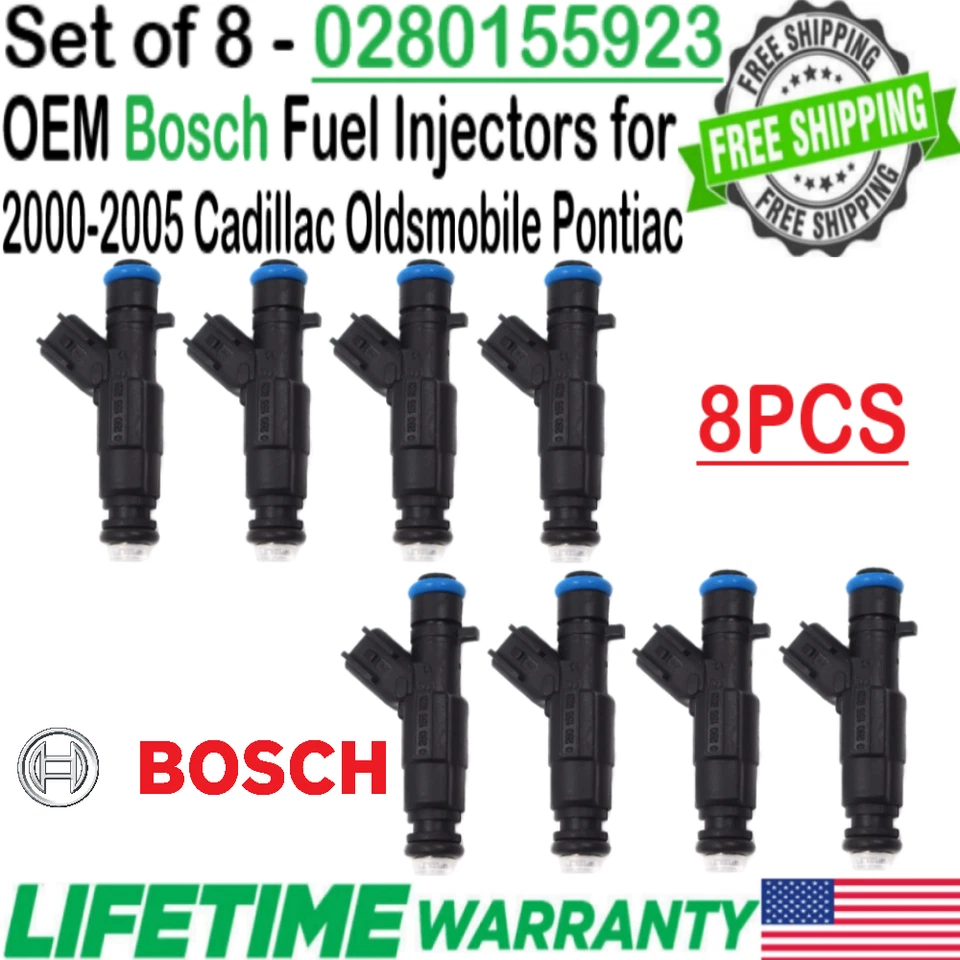 Genuine Bosch 8Pcs Fuel Injectors for 2000, 2001, 2002 Cadillac Eldorado 4.6L V8 - Image 1 of 4