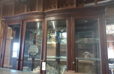 2-piece SOLID WOOD VINTAGE CHINA DISPLAY CABINET with beveled glass Cover