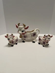 Vintage Ceramic Elsie Cow Bull Purple Creamer Salt And Pepper Shakers - Picture 1 of 4