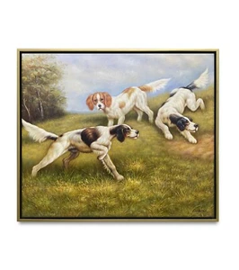Hungryartist - Original Ölgemälde von Hunden auf Leinwand 20x24 gerahmt - Bild 1 von 6