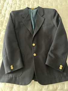 Boys Navy Blue  Van Huesen Blazer Sports Coat sz 14 14R brass buttons - Picture 1 of 1