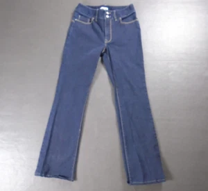 Boston Proper 6 Bootcut Jeans Mid Rise Dark Wash Denim Blue Rhinstone Button - Picture 1 of 12