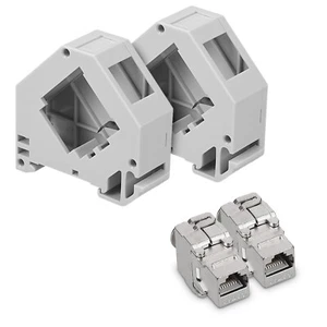 Set 2x Modulo Keystone per Cavi CAT 6A 2x Adattatore Guida DIN Presa RJ45 - Photo 1/8
