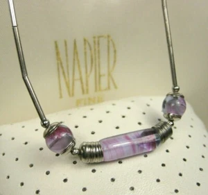 Handmade Vintage Sterling Silver Purple Glass Lampwork Bead Chain Necklace 16" - Picture 1 of 4