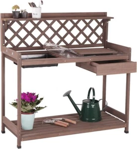 Potting Bench with PVC Layer Outdoor Gardening Work Bench with Sink & Drawer - Picture 1 of 6