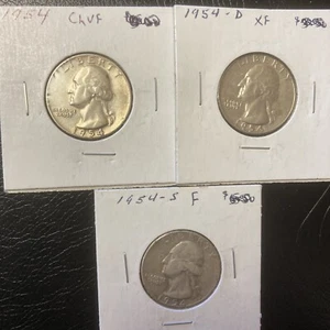 1954 P, D & S Washington Silver Quarters - Scarce Better Dates Each Mint P,D,S - Picture 1 of 7