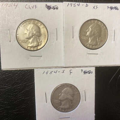 1954 P, D & S Washington Silver Quarters - Scarce Better Dates Each Mint P,D,S - Image 1 of 4