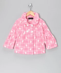 Giovanni Girls Pink Plaid Heart Fleece Bell-Sleeve Jacket Large(8~10) New - Picture 1 of 1