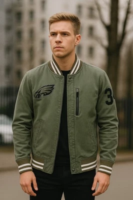 NFLxNIKE Philadelphia Eagles Fútbol Verde Lona Chaqueta de Bombardero Universitaria Talla M Foto 1 de 4