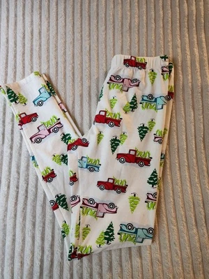 Christmas Leggings Small 3/5 Womens Cream Trucks Trees Country Juniors Teens  - Image 1 of 4