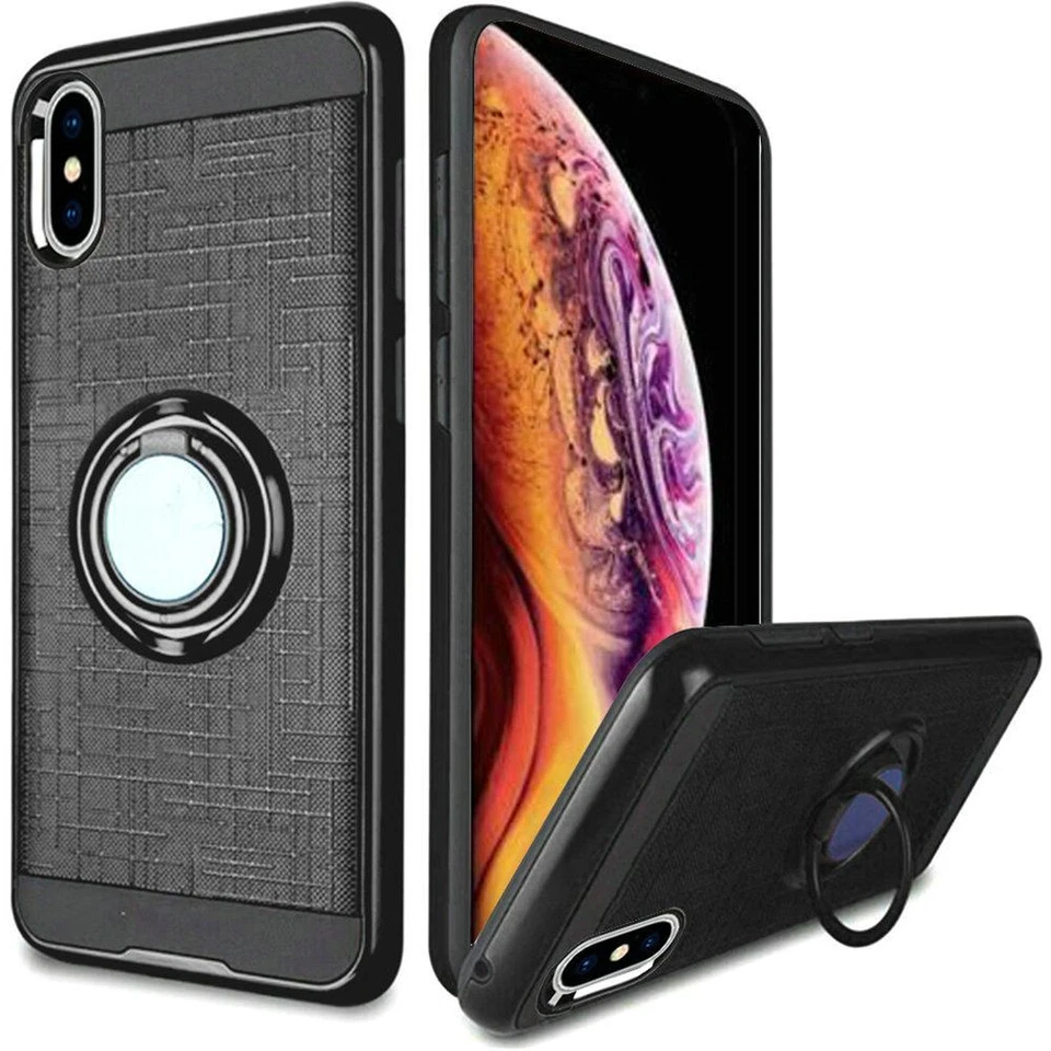 GSA Brushed Matte Ring Stand Hybrid Case For iPhone XS Max - Black - Image 1 of 1