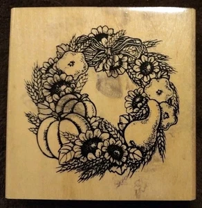Anitas HERBST FESTLICHER KRANZ Holzstempel Kürbisse, Kürbisse, Sonnenblumen - Bild 1 von 3