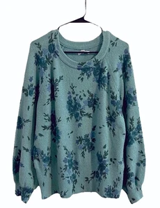 Maglione donna LC LAUREN CONRAD taglia L blu floreale manica lunga girocollo - Foto 1 di 6