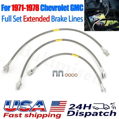 Stainless Steel Extended Brake Lines For Chevrolet C/K Pickup K5 Blazer 1971-78 - Image 1 of 4