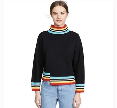 Асимметричный пуловер Alice & Olivia Aleta свитер средний б/у в отличном состоянии радужный черный - Изображение 1 из 4