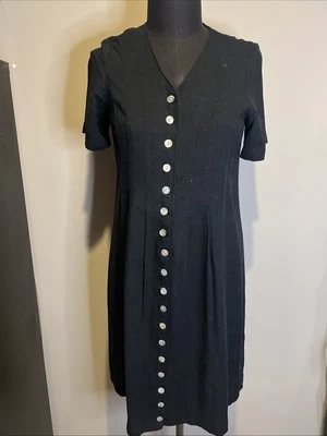 Vestido Vaina Orvis Negro Lino Concha Botones Mediano Foto 1 de 4