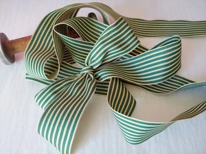 1.5" x 5 yds Deep Green/ Off White Stripe Ribbon 1.5” wide - Picture 1 of 4
