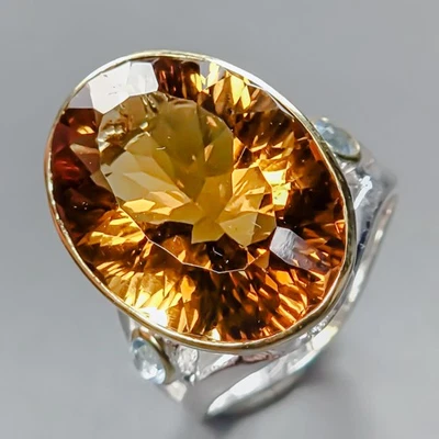 Anillo de cuarzo citrino natural hecho a mano de 24 quilates + plata de ley 925 talla 8/R436736 Foto 1 de 4