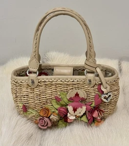 Vintage Brighton “Milana” Straw Handbag With Leather Floral Appliqué - EUC RARE - Picture 1 of 11