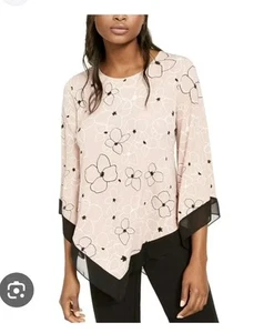 Alfani Womens Pink Floral Print 3/4 Sleeve Pointed Hem Scoop Neck Top Plus 2X - Picture 1 of 4
