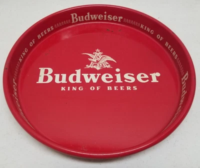 Vintage Metal Round Red Budweiser Beer Tray King Of Beers 13 1/4" CO2 - Image 1 of 4