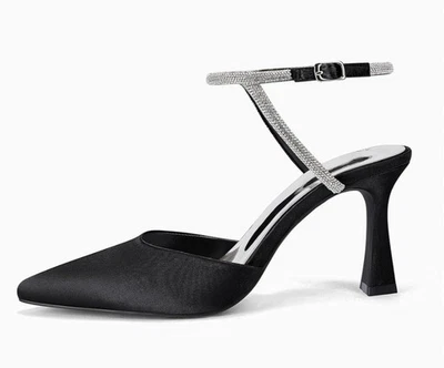 Tacones de gatito de satén negros adornados talla 7,5 nuevos en caja Foto 1 de 4