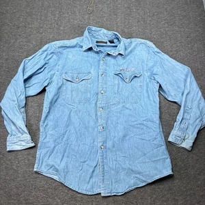 Eddie Bauer Men Large Light Blue Denim Shirt Vintage Fly Fishing Casual Outdoor - Picture 1 of 9