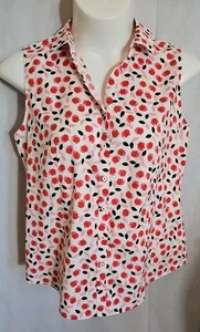 Talbots ärmelloses geblümtes bügelfreies Baumwollhemd rot schwarz pink weiß Größe 16 - Bild 1 von 9