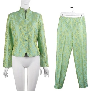 NUEVO CON ETIQUETAS DANA BUCHMAN 2 piezas Conjunto Talla 4/6 Seda Floral Jacquard Chaqueta Pantalones con Botones - Imagen 1 de 11