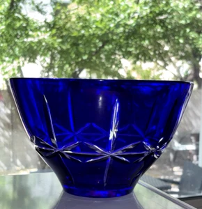 Cuenco rosa cristal azul cobalto corte a transparente 6"x9,5" alto vintage Polonia FF1 - Imagen 1 de 5