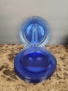 Set Of 6 Pyrex Festiva Cobalt Blue Swirl Glass Dessert Bread Plates 7.5” USA - Picture 1 of 7