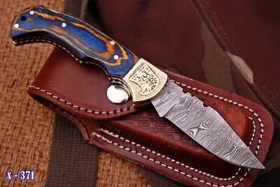 NAVAJA DE BOLSILLO PERSONALIZADA HECHA A MANO DE ACERO DAMASCO HOJA PLEGABLE SUPERVIVENCIA EDC CAZA Foto 1 de 4