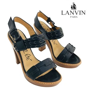 Tacones Lanvin 2012 ETE negros trenzados de cuero tejido madera plataforma EE. UU. 6,5 UE 37,5 - Imagen 1 de 10