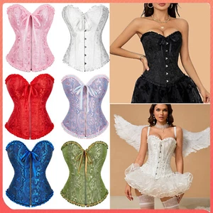 Size 6-24 Women Sexy Overbust Boned Corset Burlesque Basque Top Lace-Up Costume - Picture 1 of 45