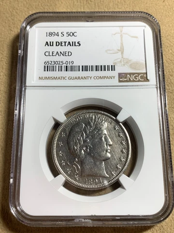 1894-S Barber Silver Half Dollar 50c NGC AU Details Cleaned Cover