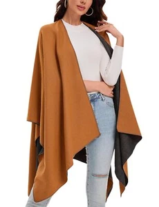 Women's Shawl Wrap Poncho Sweater Open Front Cape for Fall WinterSolid- brown... - Picture 1 of 6