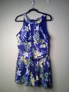 Swimsuit One Piece Women 2XL Swim Dress Padded Floral Tropical Blue - Picture 1 of 17